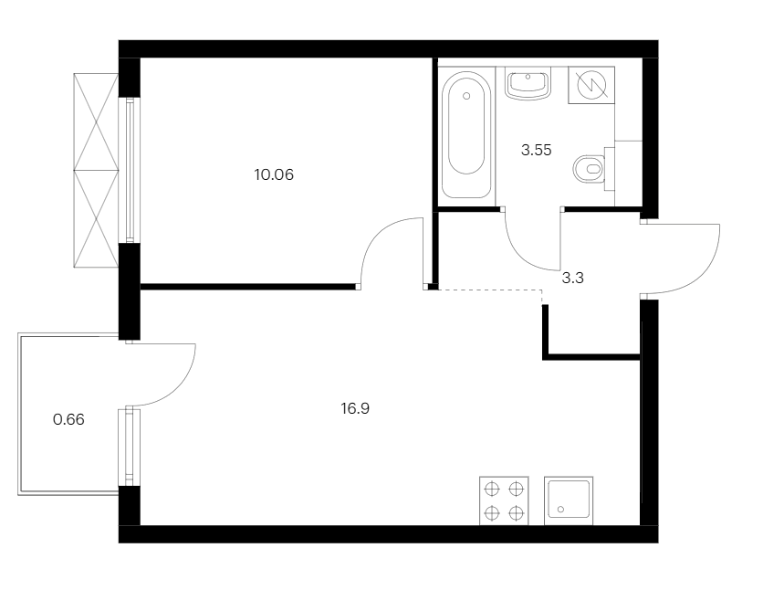 1-комнатная квартира 34.47 м², 12/15 эт., ЖК «Заречный парк»